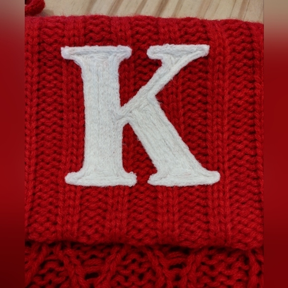 Monogramed K Red Knit Christmas Stocking - Picture 3 of 4